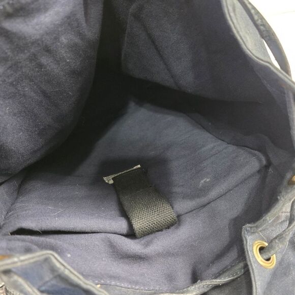 Racing Green British Style Navy Canvas Backpack Leather Trim 17"x12"x6" - Picture 10 of 11